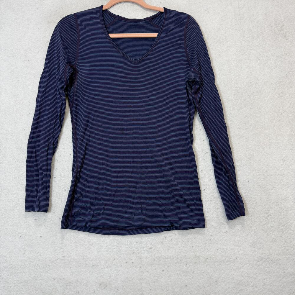 Icebreaker Shirt Womens Small Blue Long Sleeve V Neck Wool Base Layer Top